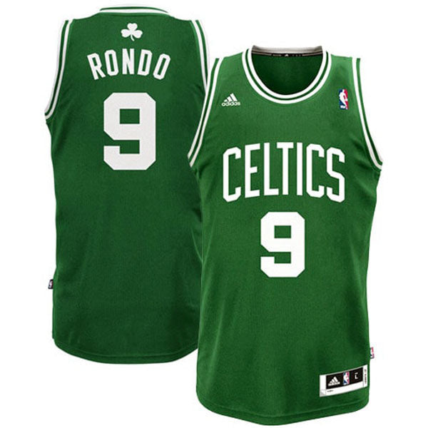 Boston Celtics 9 Rajon Rondo White Number Jersey Green Name
